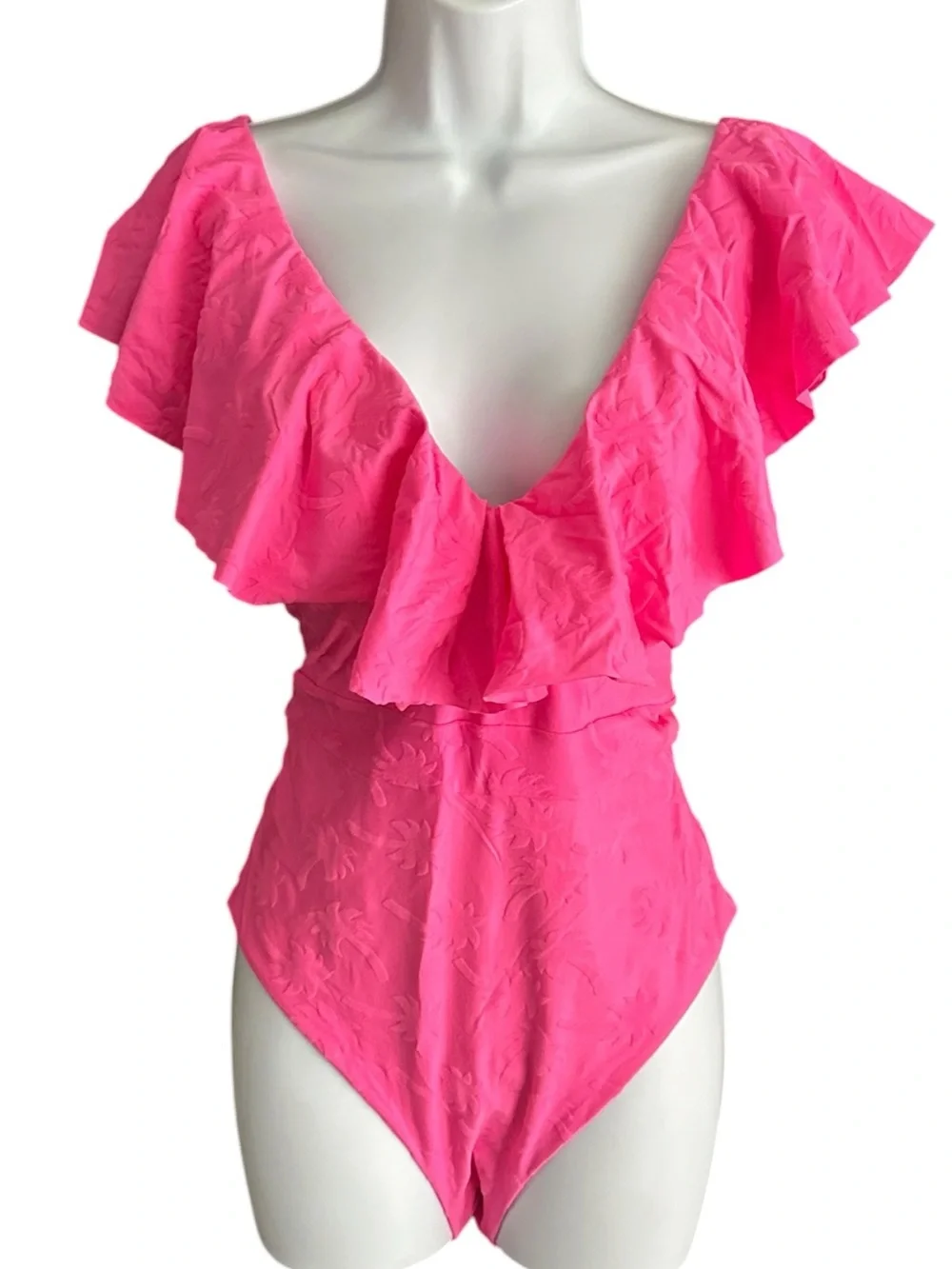 Trina Turk | Atlas Bright Pink Ruffle One-piece. Sz 12 EUC